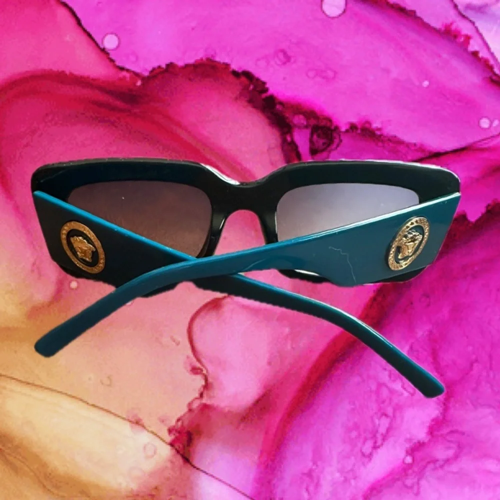 Versace black sunglasses dark tint with teal sides serial number 93152024–1 43CE - Picture 7 of 11